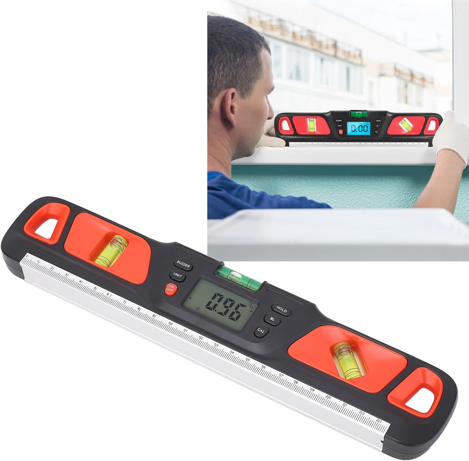 Digital Level, Accurate Easy to Use Compact Multifunction Digital Inclinometer for Construction Projects (Red)