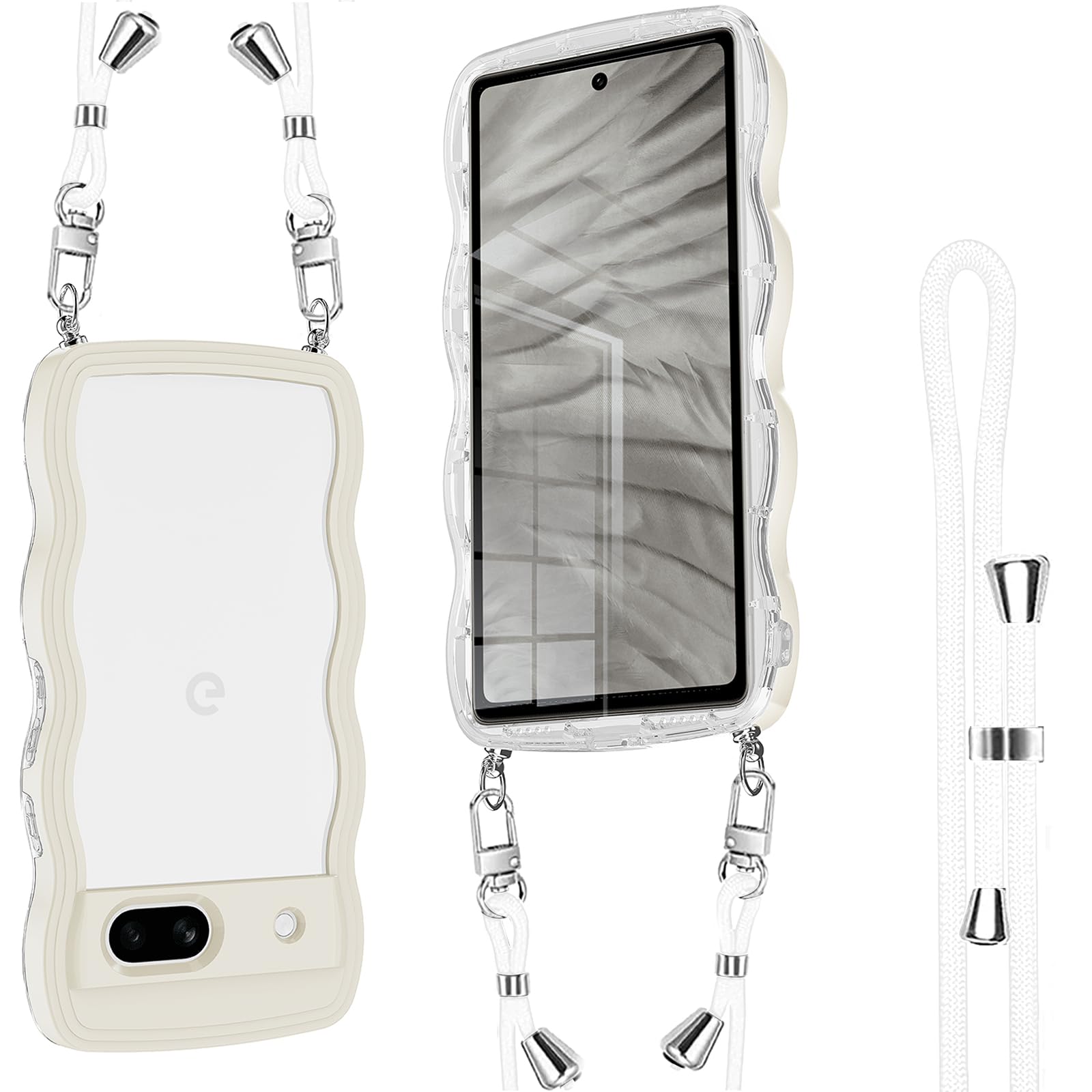 Google Pixel 6a ケース グーグルピクセル6a ケース ショルダー ストラップ1枚付き 紐付き 首掛け 肩がけ 斜め掛け 長さ調整可能 韓国人気 可愛い ウェーブケース ピクセル6a カバ-クリア ストラップホール付き シリコン クリア 純透明TPU バンパー 黄変防止 スマホケース pixel 6a・ピクセル6aホワイト