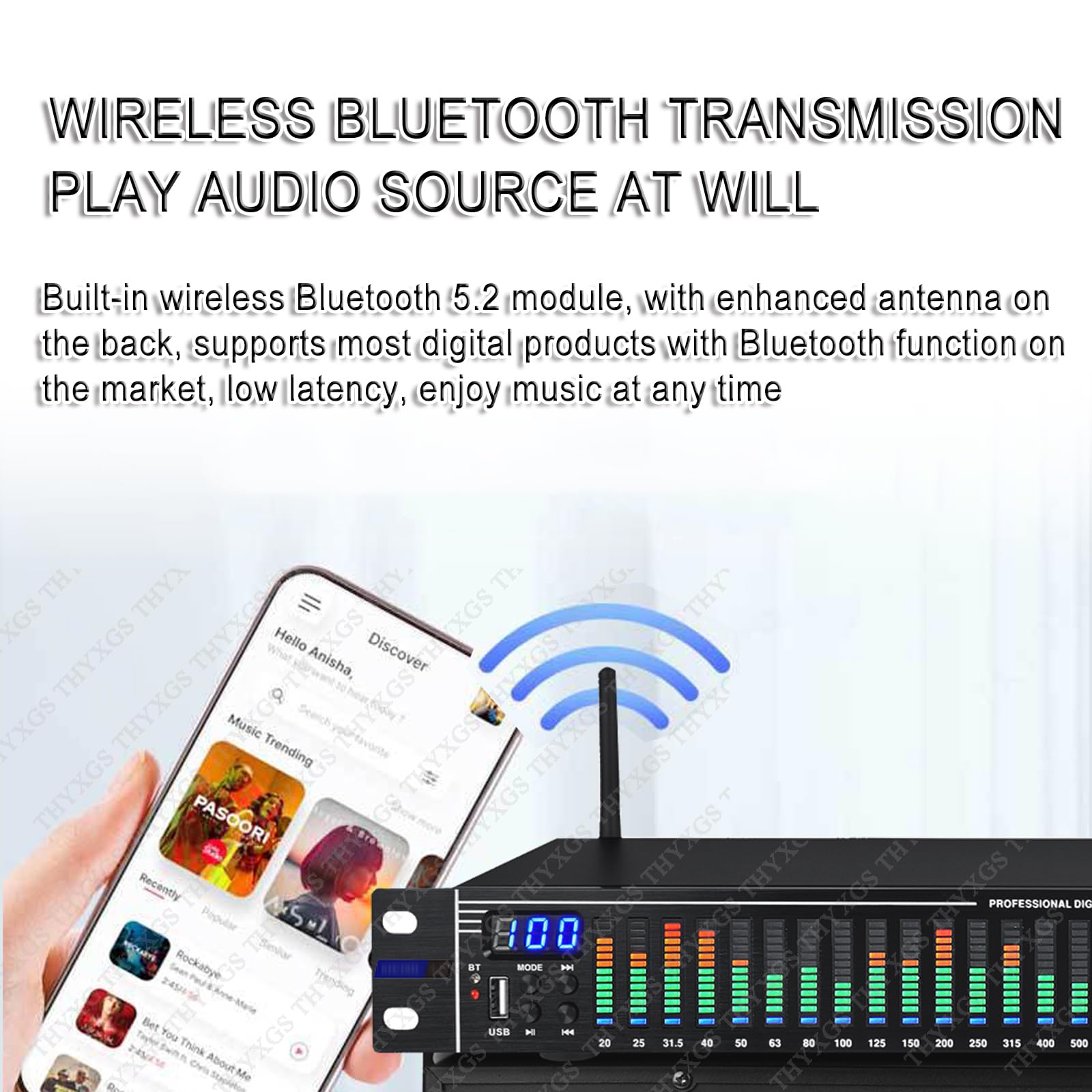 LED Digital Equalizer, 31-Band Stereo Equalizer mit Low/Mid/Treble Anpassung und intelligenter Rauschunterdrückung für Bühnenperformance und Karaoke