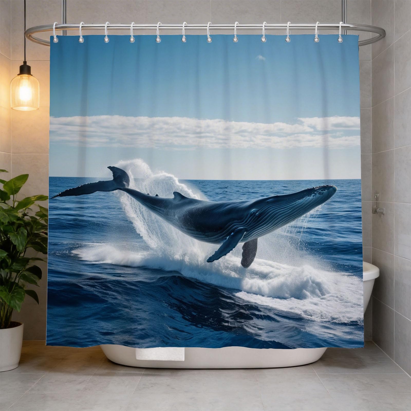 Hongduo 3D Whale Print Shower Curtain for Stalls Bathtubs Ocean Landscape Bathroom Decor Shower Curtain Set Polyester Fabric Waterproof 200x200cm/79X79 Inch with Hooks