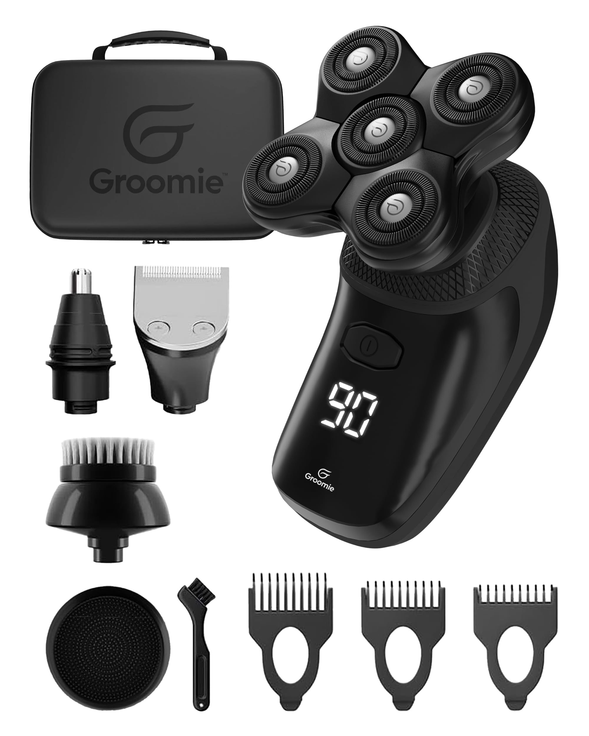 GROOMIE BaldiePro On The Go Travel Kit - Electric Head Shaver for Bald Men Black Travel Case -