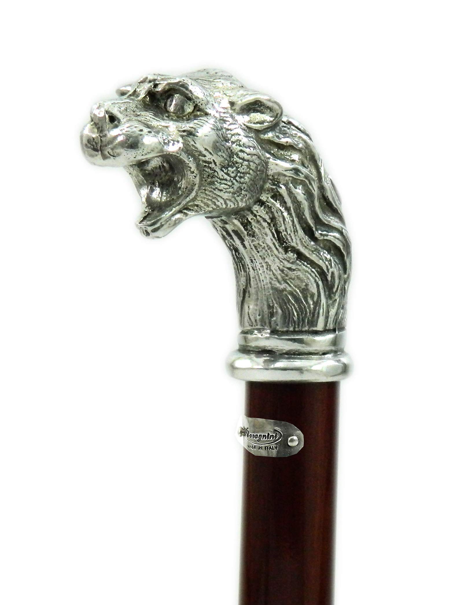 Bastón de paseo CAVAGNINI madera y peltre puro león elegante para ancianos ceremonia (marrón)