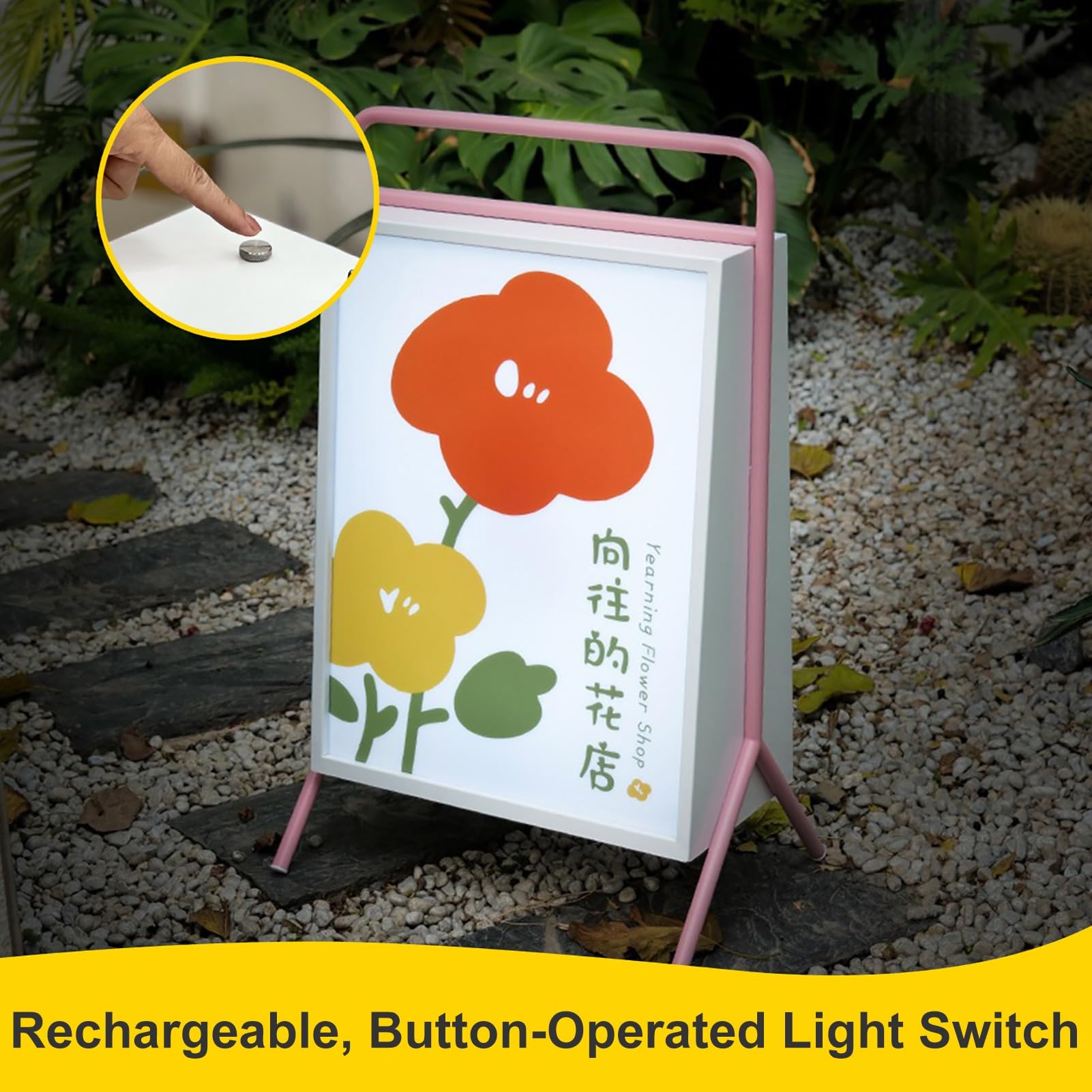 Soporte para carteles con luces LED, soporte de pie para póster de pie para interiores y exteriores, soporte de señalización duradero para promociones y anuncios