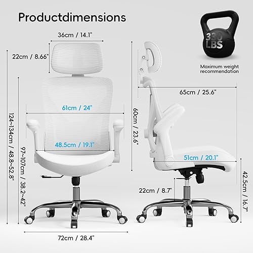 Miniatura 3 de Silla ergonómica de escritorio para oficina, para computadora, en forma de X, de malla de piel sintética con soporte lumbar ajustable, silla