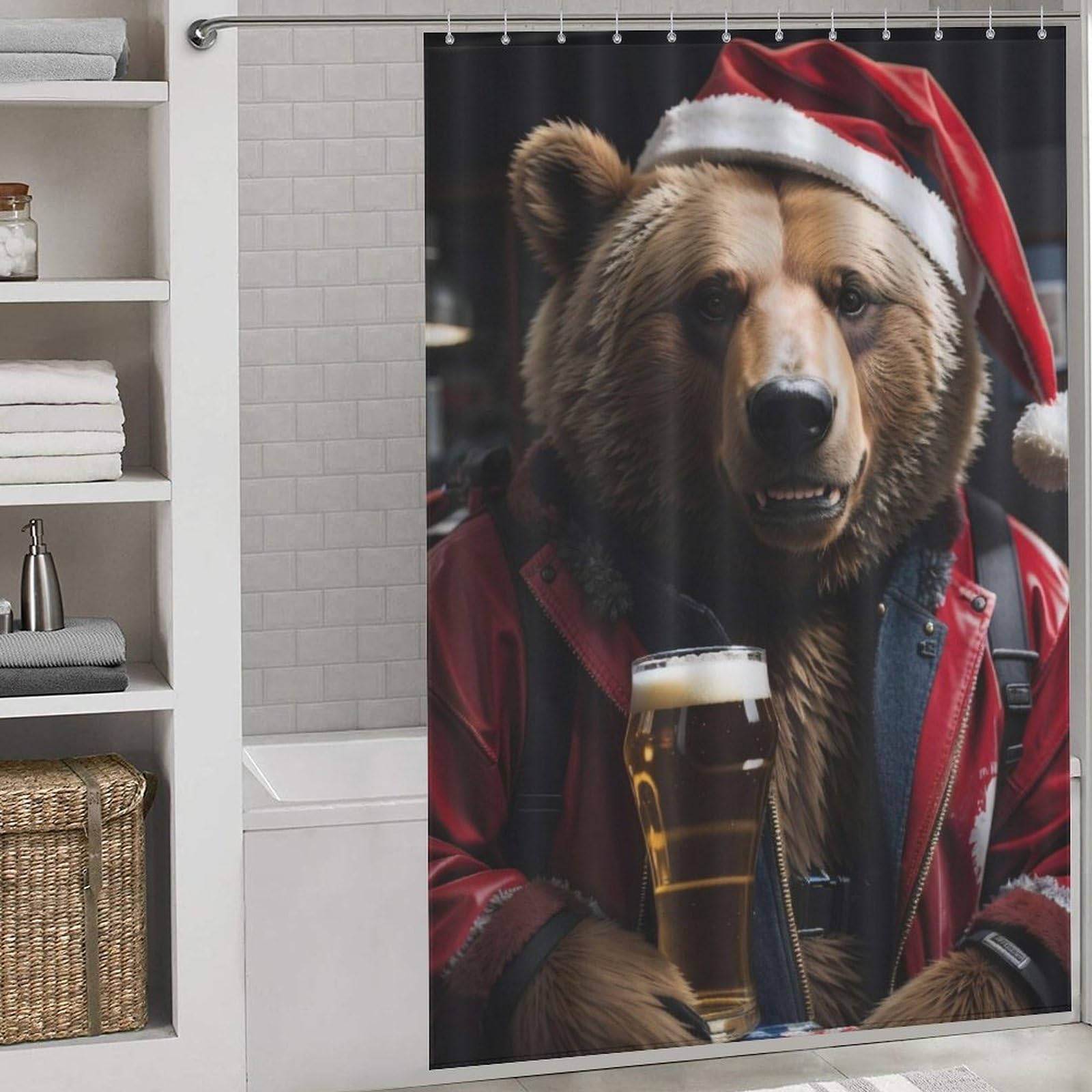 Nappe polyester lavable 143x180cm étanche avec motif ours bière de Noël
