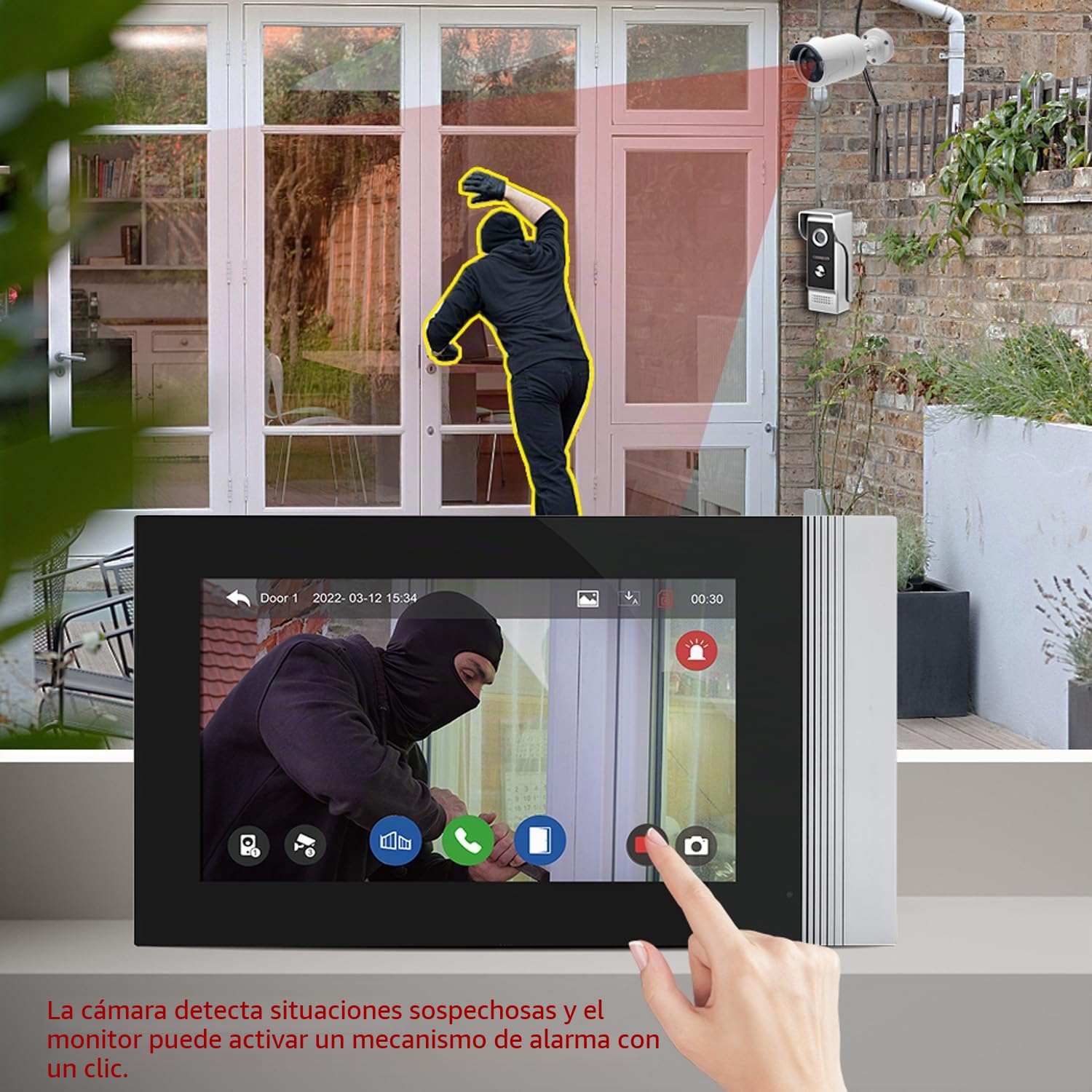 WiFi Pantalla táctil de 7 Pulgadas HD 1080p Ultrafino Inalámbrico Videoportero Timbre Video Interfono,Detección de Movimiento, Compatible con la App Tuya, Almacenamiento de Vídeo Gratuito