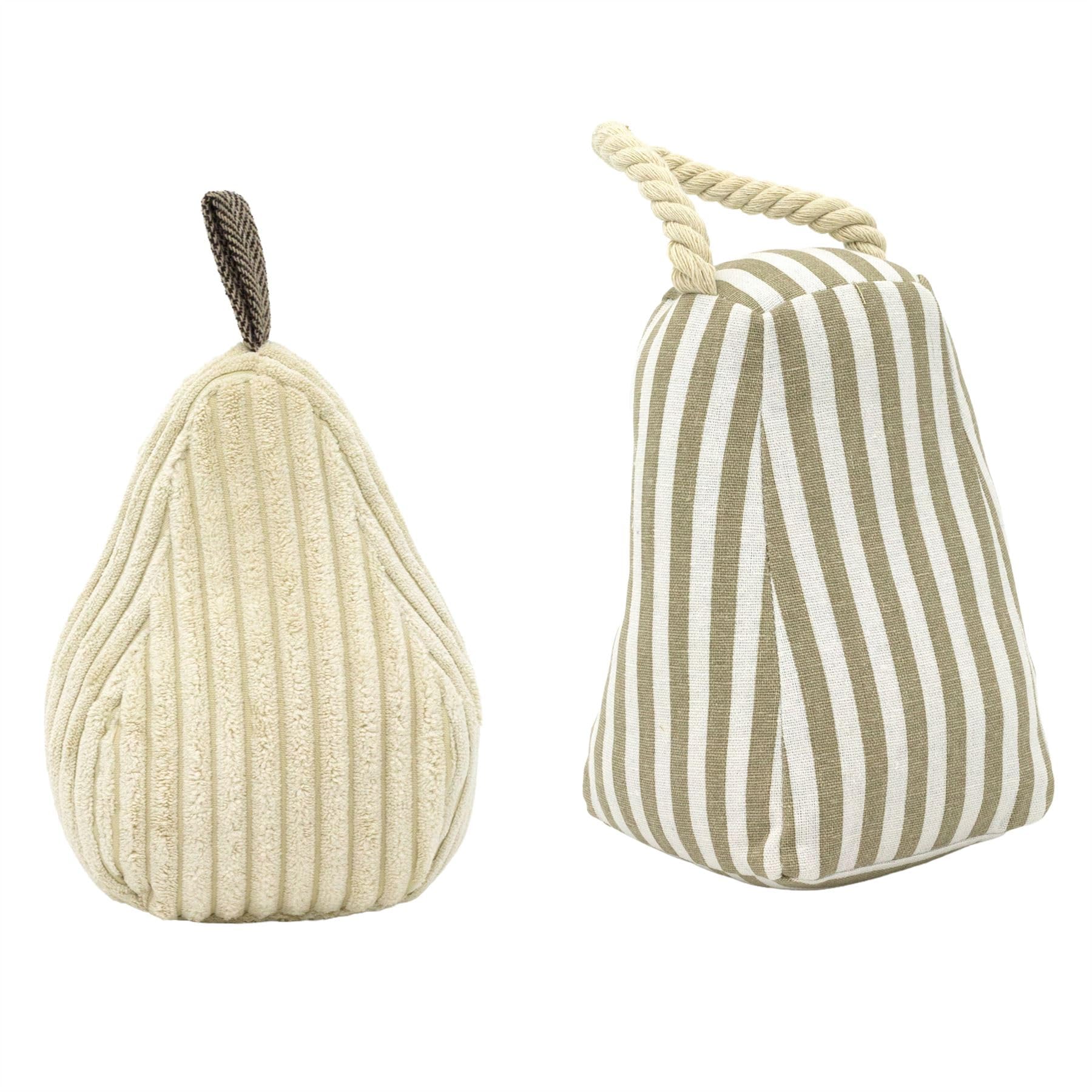 Set of 2 Fabric Door Stops, 1x Stripe 1x Corduroy Doorstops, 1.2kg Weighted Door Stopper for Floor with Handle