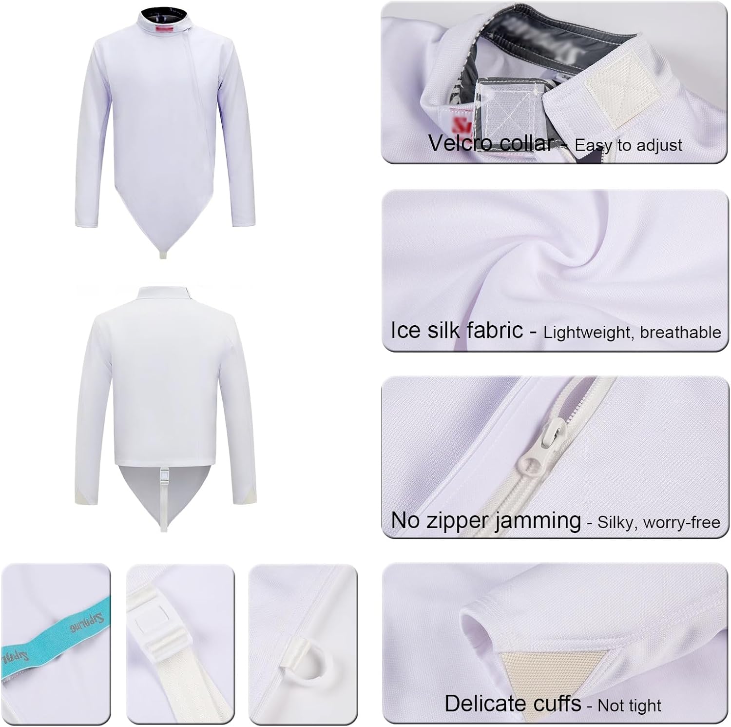 450N Fencing Sport Uniform Suit, Ice Silk Thin Fencing Equipment, Classic Children/Adults Jacket Pants Vest Set for Foil Epee Sabre - Right Hand