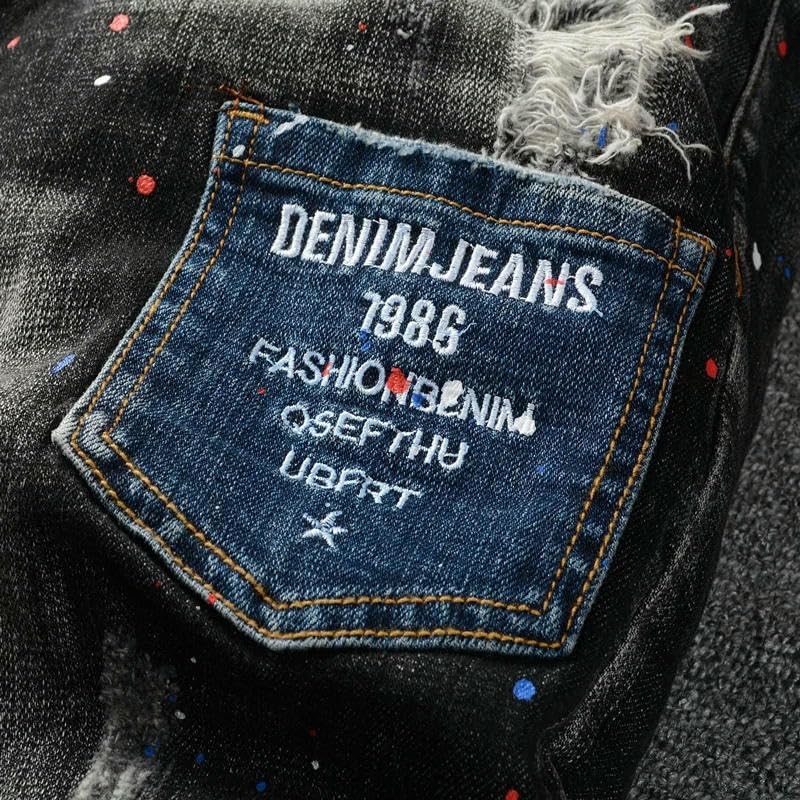 Mens Street Designer Jeans Retro Stretch Slim Fit Painted Ripped Jeans Men Hip Hop Vintage Denim Pants4
