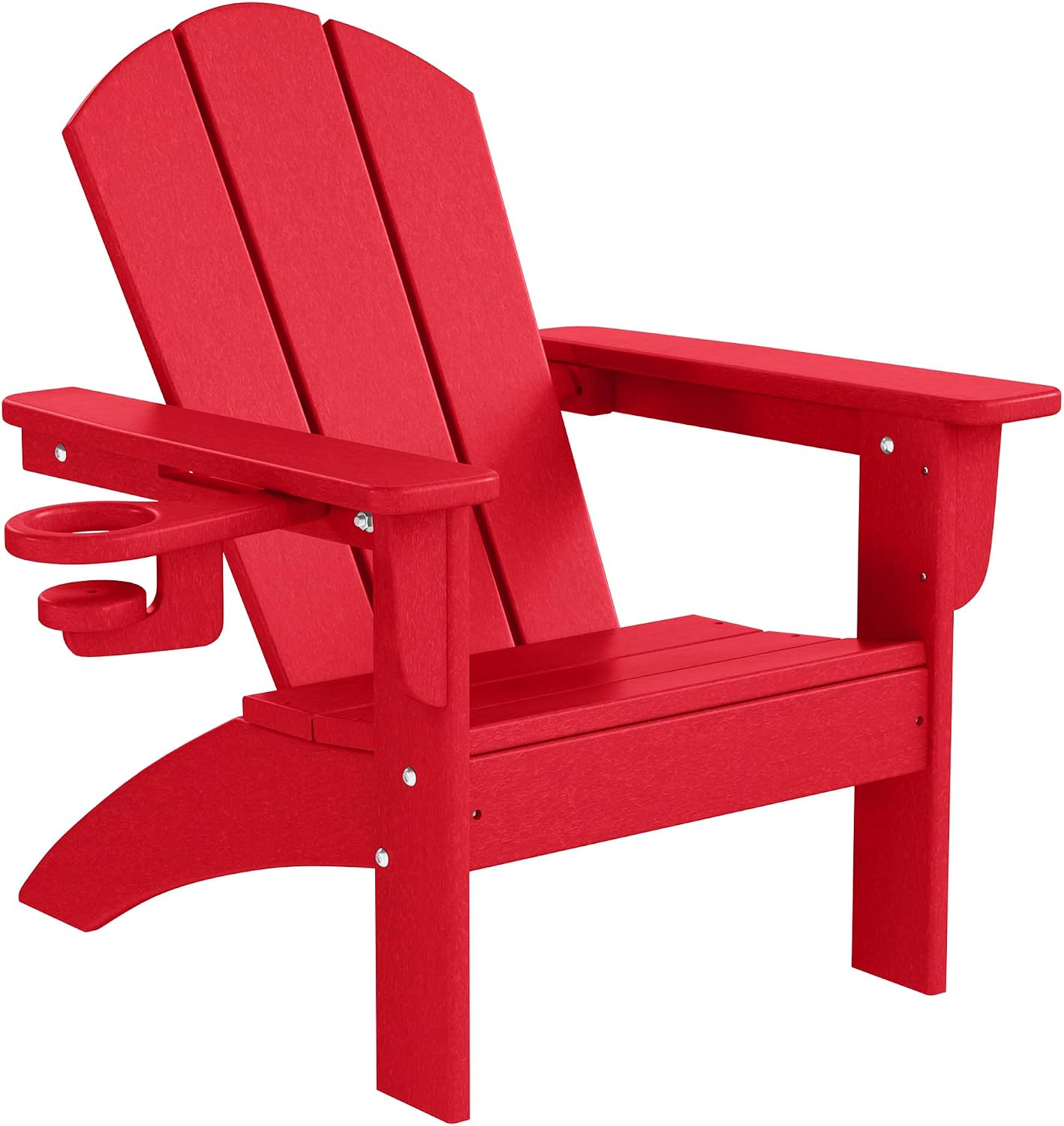 WestinTrends Malibu Kids Outdoor HDPE Plastic Adirondack Patio Chairs with Cup Holders (Set of 2), Red