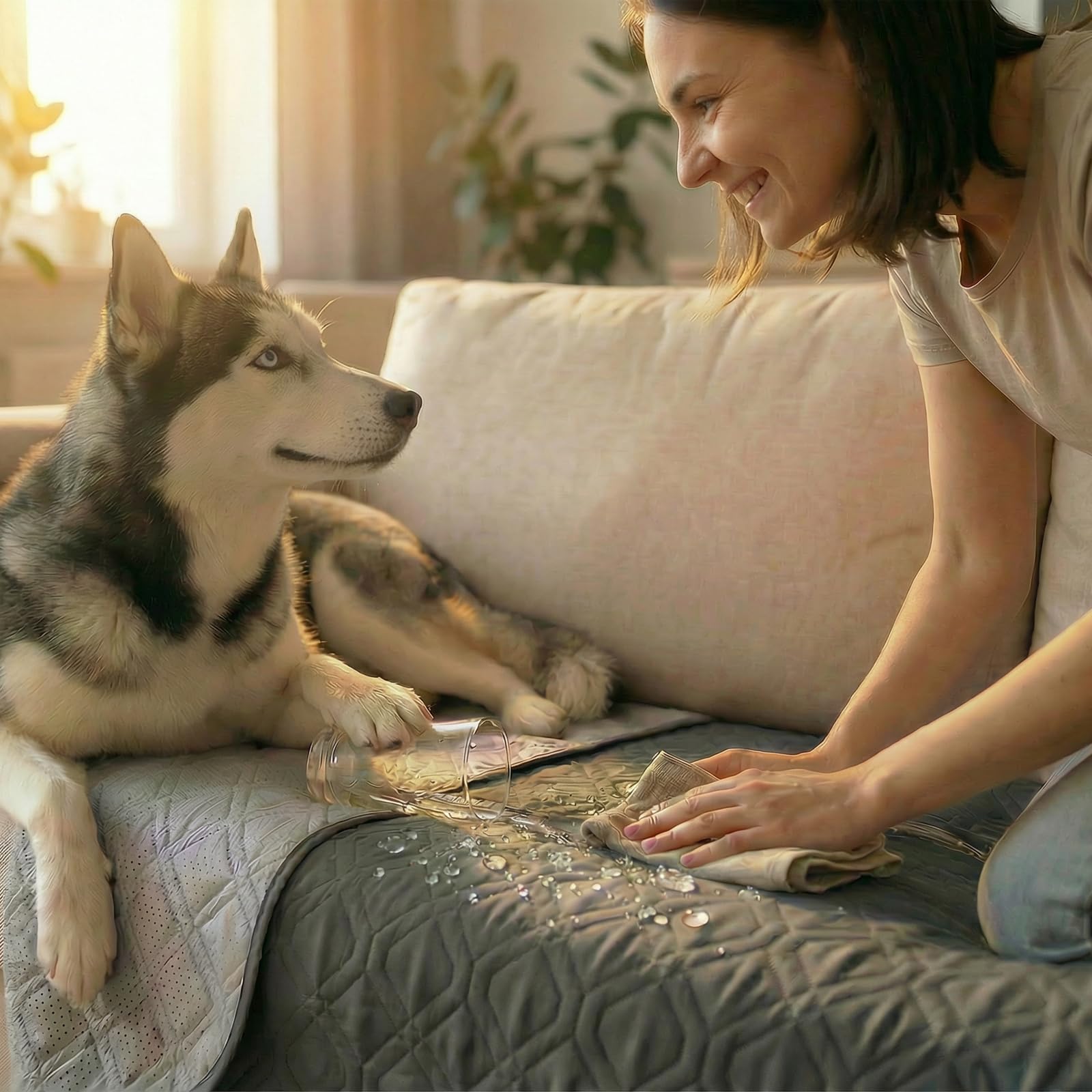 H.Versailtex Waterproof Sofa Cover for Dogs, Non-Slip Settee Seat Protector, Easy Wash Pet Couch Throw, Grey, 102x127 cm