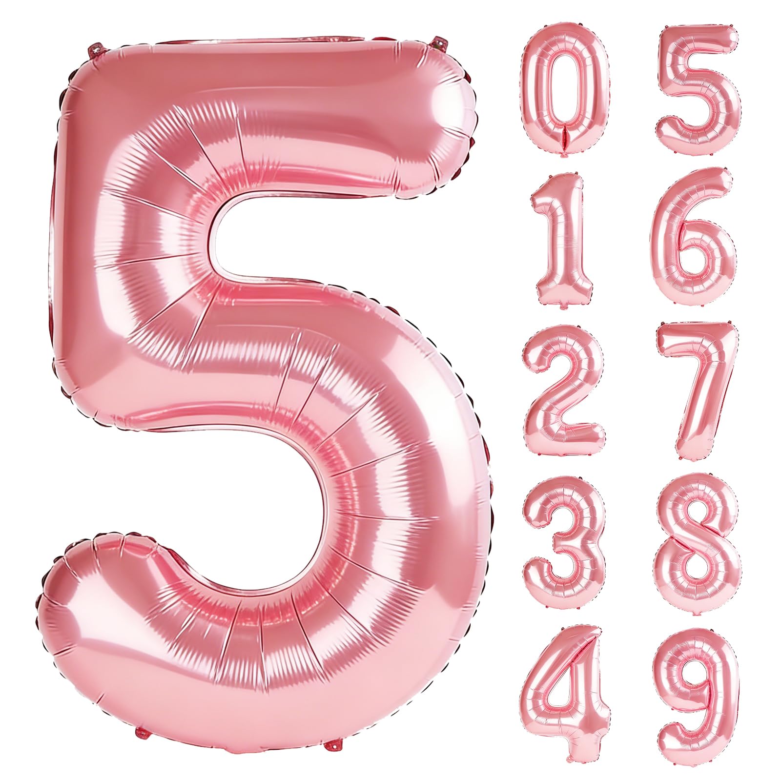 40 Inch Number 5 Balloons for 5th Birthday Party Decorations,0-100 Jewelry Pink Large No.5 Digital Balloons for Girls Boys and Daughter Son, Helium Foil Number Balloons for Wedding Anniversary — image 1