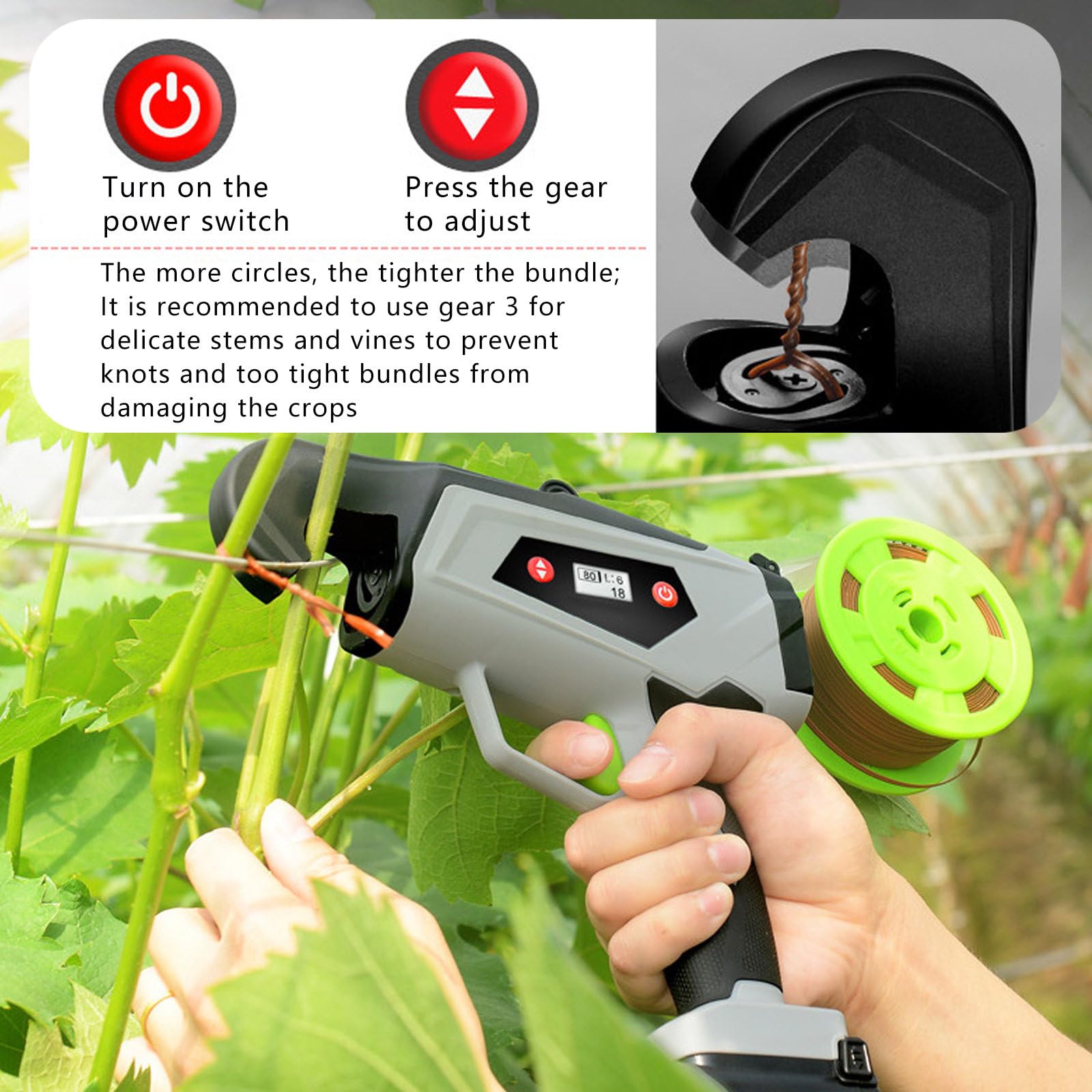 Atadora De Plantas PortáTil Ligera, DiáMetro MáXimo De Manojo De 25 Mm, MáQuina para Atar Ramas De JardíN Recargable, para Flores De Pepino Y Pimiento