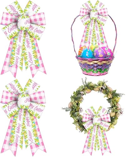ALIBBON Lazos de Pascua para coronas, lazos de corona de Pascua, lazos de flores de primavera para manualidades, decoración de Pascua, lazos de