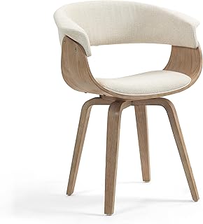Glamour Home Berkeley Beige Upholstered Fabric Dining Chair with Natural Wood Accent Legs