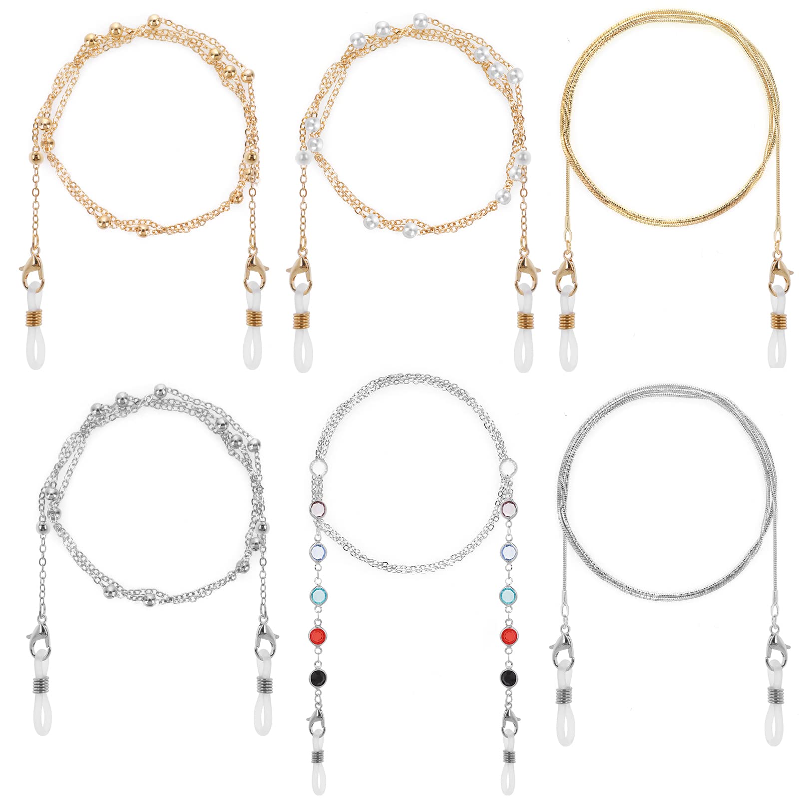 Abeillo Cadena de gafas para mujer, diamantes de imitación/perlas para gafas de sol con correa de soporte para gafas de lectura para mujer, Oro, M