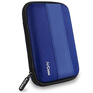 AirCase Rugged Hard Drive Case for 2.5-inch Western Digital, Seagate, Toshiba, Portable Storage Shell for Gadget Hard Disk USB Cable Power Bank Mobile Charger Earphone, Waterproof (Blue)