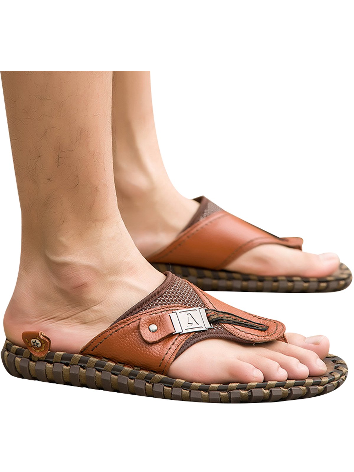 Pantoufles de plage en cuir à - pour homme la main EU