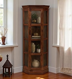 The Attic INES Kitchen Cabinet, Multipurpose Cabinet for Bedroom Living Room Study bar, Solid Wood Bookshelf/Kitchen Cabinet, Solid Mango Wood, Honey Matte Finish