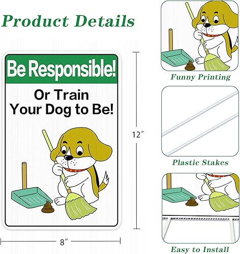 Miniatura 5 de D24TIME Letreros divertidos de No Dog Poop para patio de 8 x 12 pulgadas, letrero de doble cara con estaca de recogida de limpieza después de tu