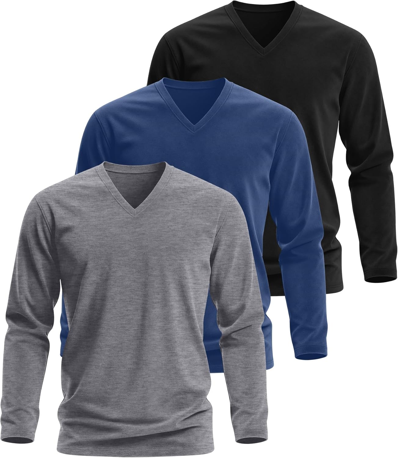 3 Pack Men's Thermal Long Sleeve Shirts V Neck Fleece Lined Loose Fit Warm Base Layer Winter Casual Tops - Image 3