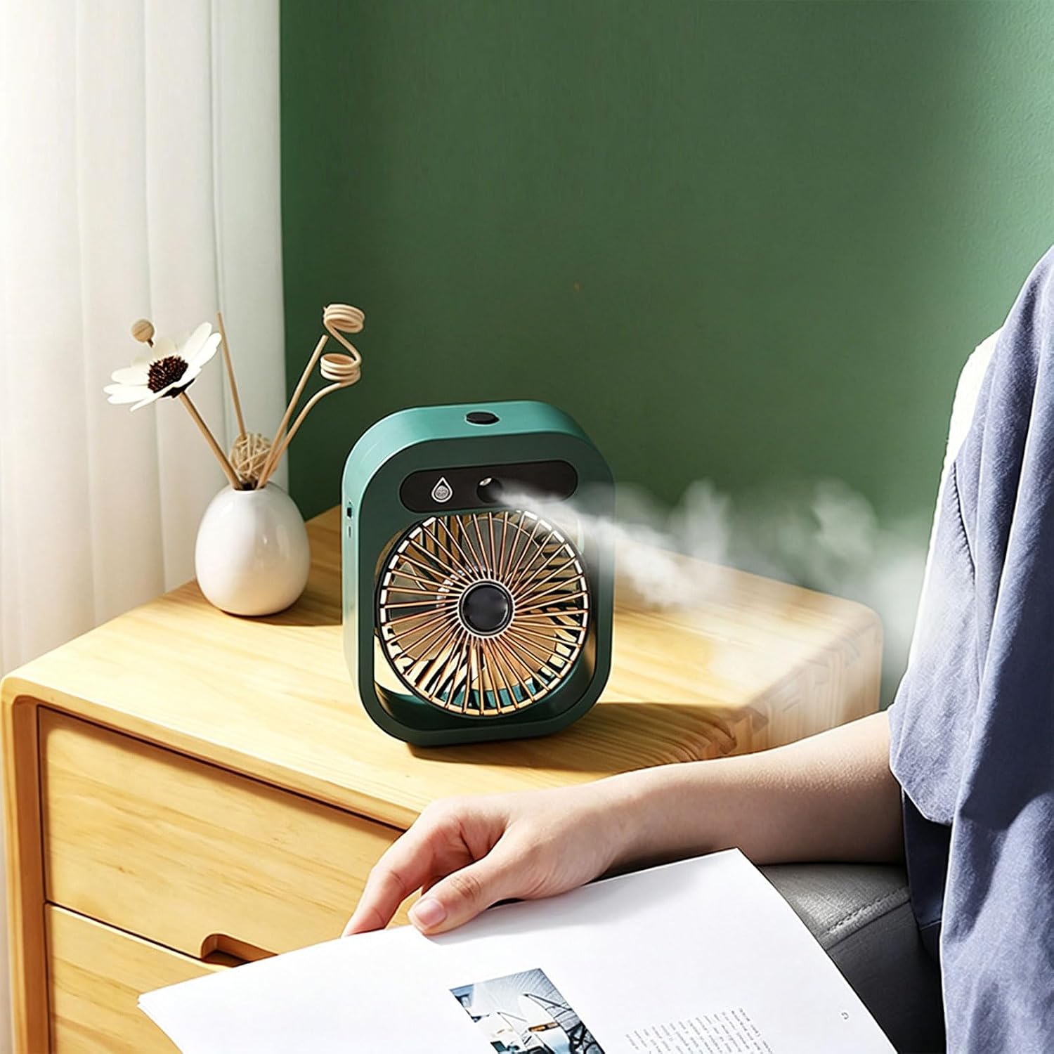 Handheld Rechargeable Evaporative Air Cooler, Portable Personal Space Cooler with 3 Speeds & Mist Function, Lightweight Travel Fan for Camping, Outdoor