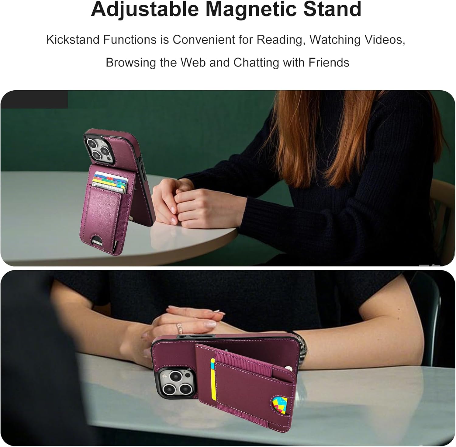 KIHUWEY for iPhone 16 Pro Max Case Wallet with Card Holder, Large Capacity RFID Blocking Flip PU Leather Kickstand Magnetic Clasp Shockproof Protection Credit Card Slots Cover 6.7 Inch (Dark Purple)