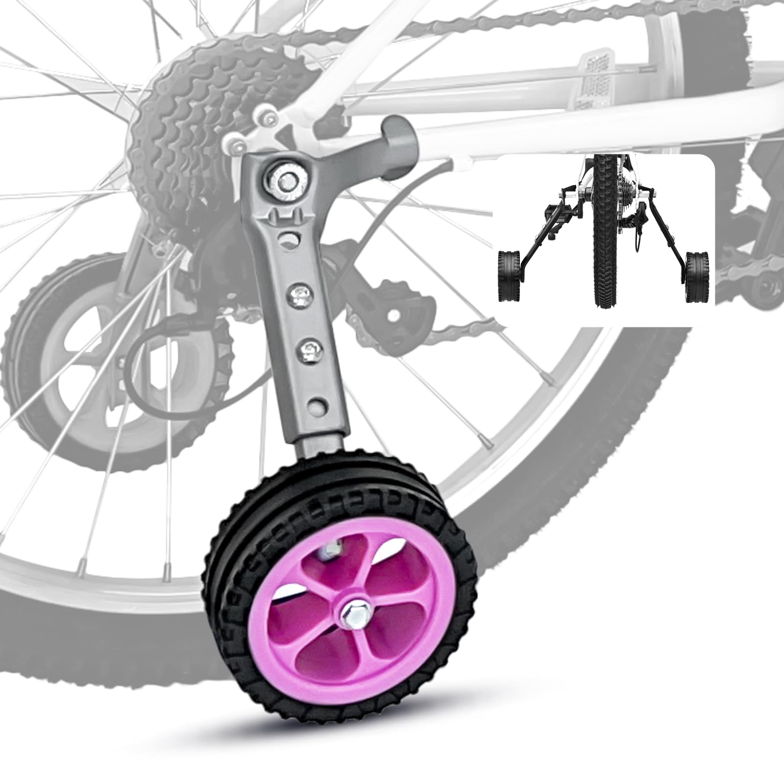 Ruedas de entrenamiento ajustables para bicicleta, kit de ruedas de entrenamiento para bicicleta de 16, 18, 20, 22, 24 pulgadas, incluye estabilizadores para velocidades variables, color rosa