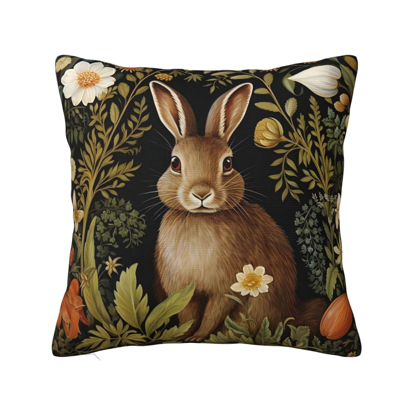 Keebik Vintage Rabbit Easter Bunny William Morris Style Throw Pillow Cover Soft Decorative Throw Pillowcases Cushion Case for Home Decor Living Room Bed Couch Car 18x18 Inch โ image 1