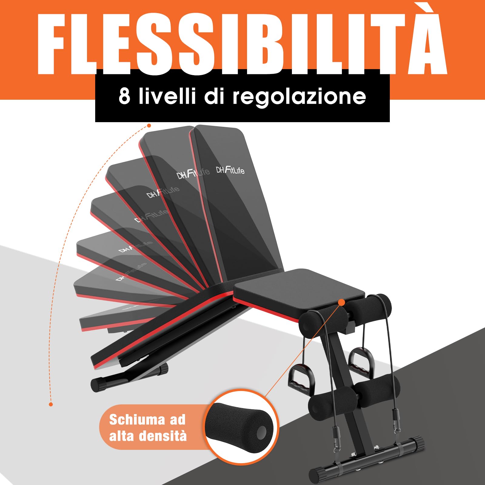 DH FitLife Panca per pesi 6 in 1 di alta qualità, regolabile con iperestensione per la schiena, 350 kg, panca da allenamento multifunzione per casa e palestra in casa, panca inclinata per panca press
