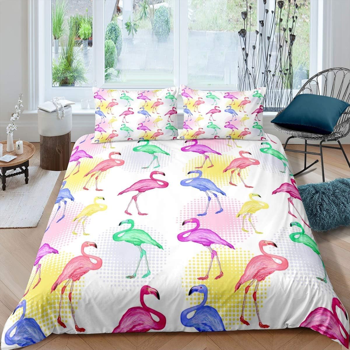 Linge de lit flamant rose 3D 200x200 parfait pour décorer une chambre de dortoir
