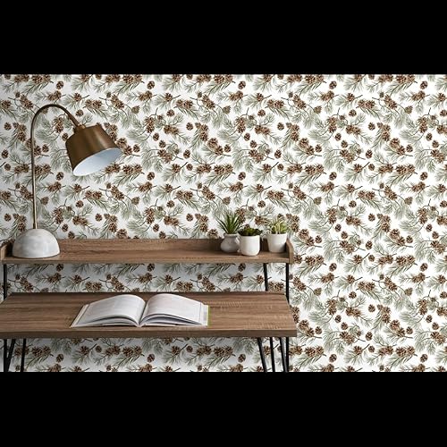 Miniatura 9 de Spoonflower Commercial Grade Wallpaper Swatch - Woodland Pine Pinecone Spruce Forest Evergreen Outdoors Green Brown White Traditional Wallpaper