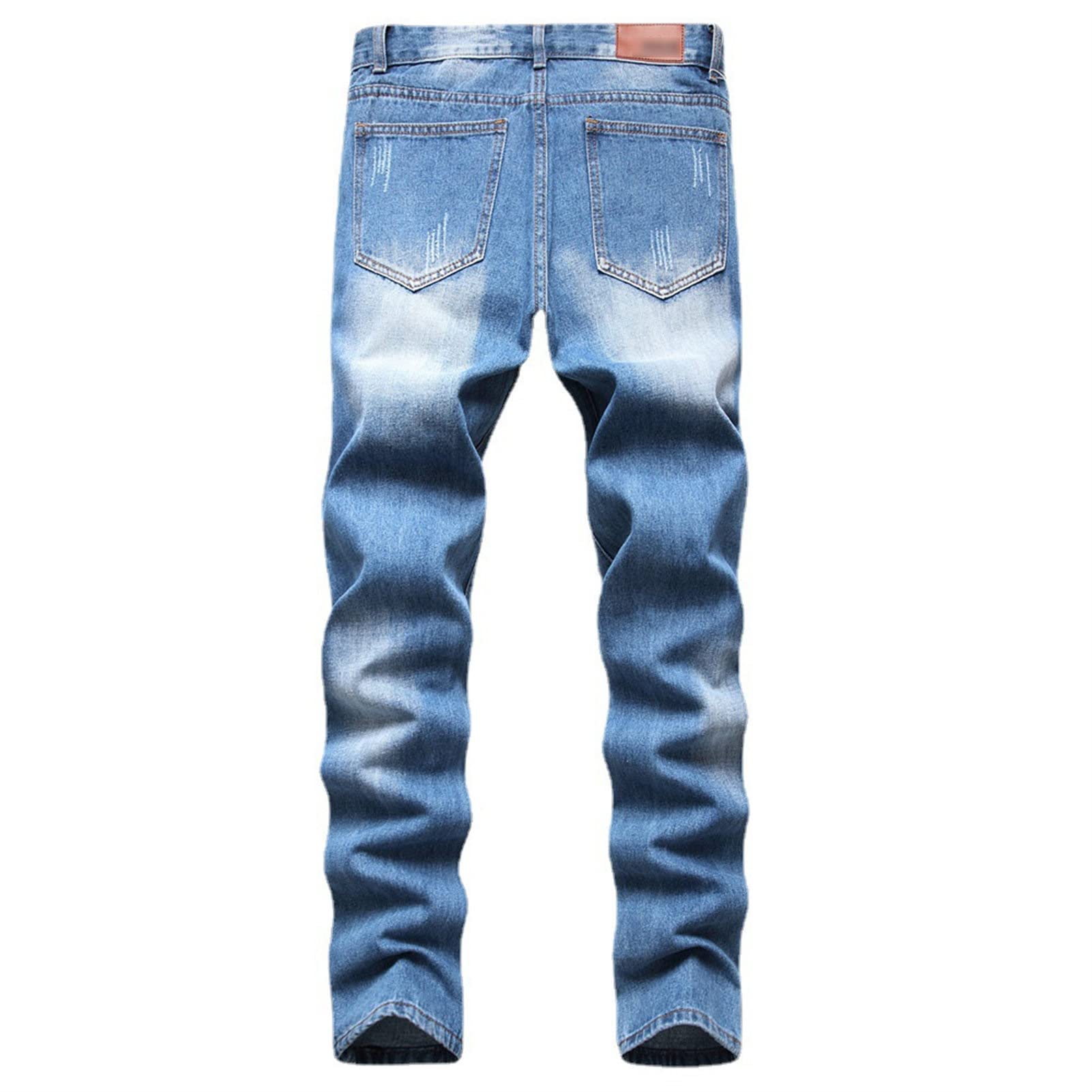 Men Ripped Slim Fit Jeans Destroyed Distressed Straight Denim Pants Vintage Mid Waist Washed Biker Jean Trousers (Light Blue,38)