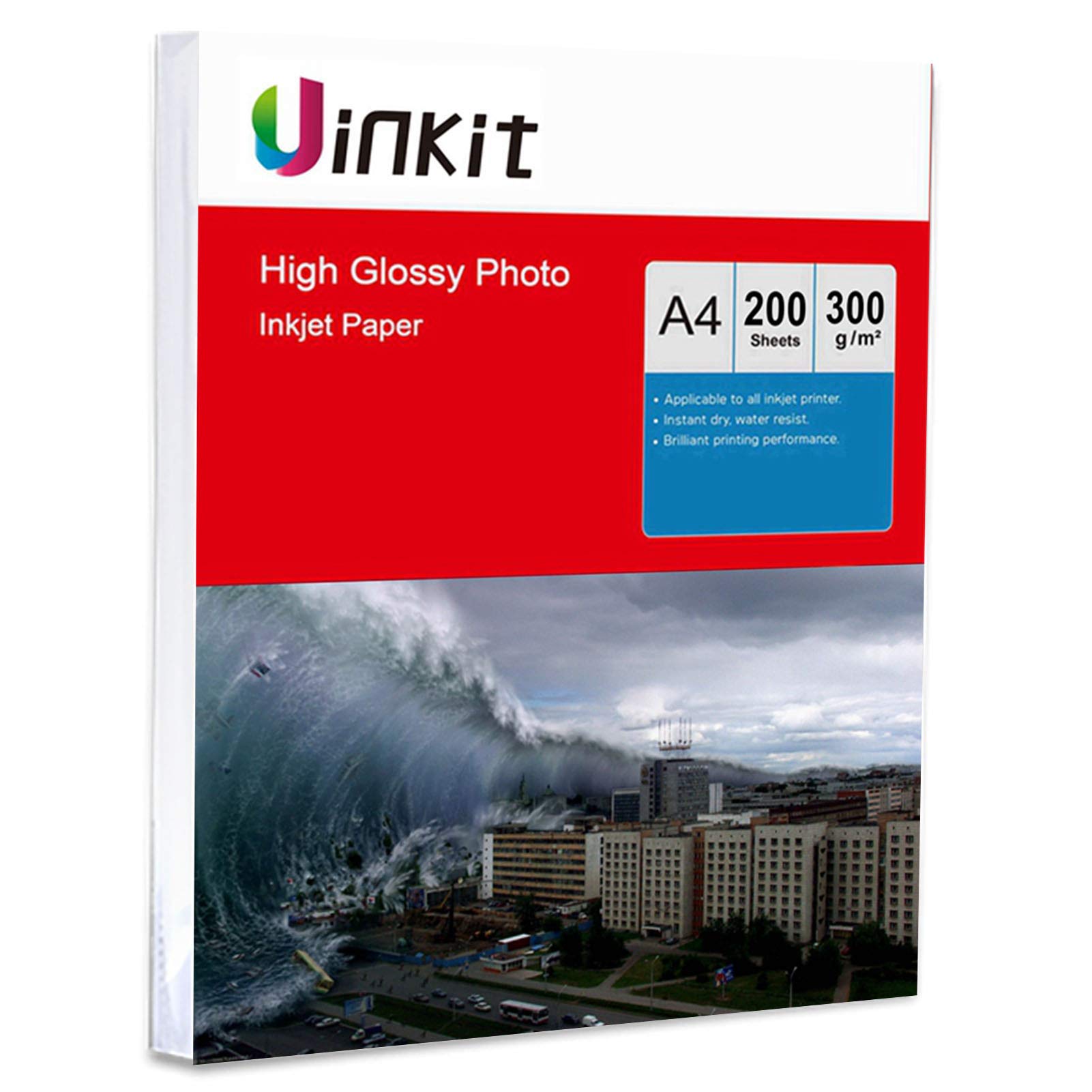 200sheets A4 Photo Paper Thick 300Gsm High Glossy Super White Inkjet Paper for Inkjet Printing Uinkit
