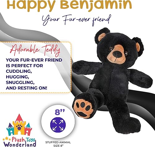 Benjamin The Black Bear - Peluche de 6 a 10 pulgadas, suave oso de peluche pequeño, abrazable, lindo regalo coleccionable para niños pequeños,