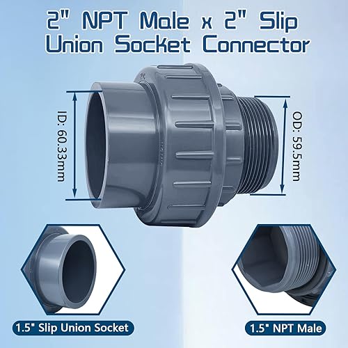 Miniatura 3 de Adaptador de unión deslizante macho de 2 pulgadas NPT de 2 pulgadas, reemplazo de conector rápido para bomba de spa de piscina, horario 80 (2