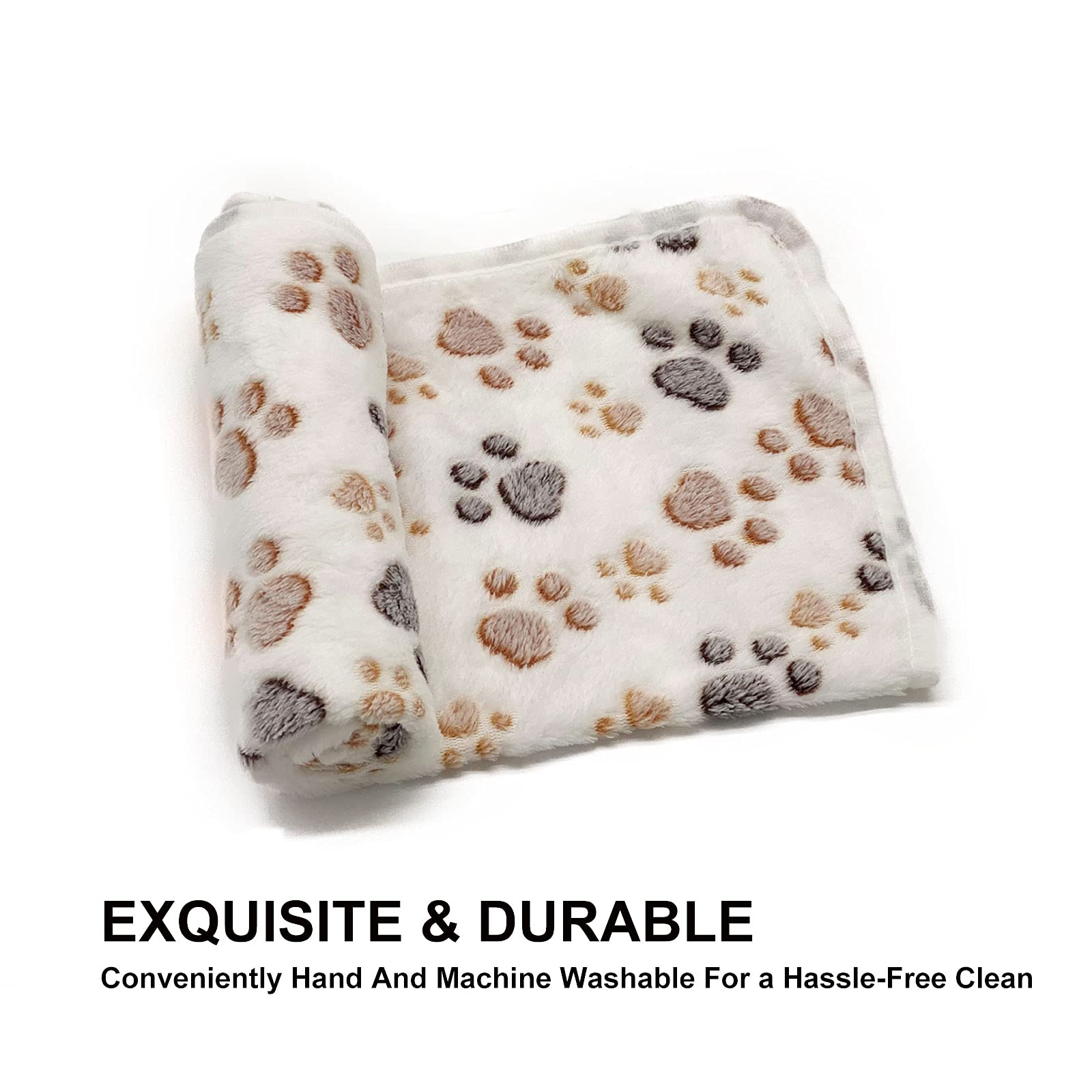 SORKUT 1 paquete de 3 mantas para cachorros, súper suaves y cálidas, manta de franela de forro polar de alta calidad para perros, cachorros, gatos, estampado de patas, beige/rosa/marrón, tamaño