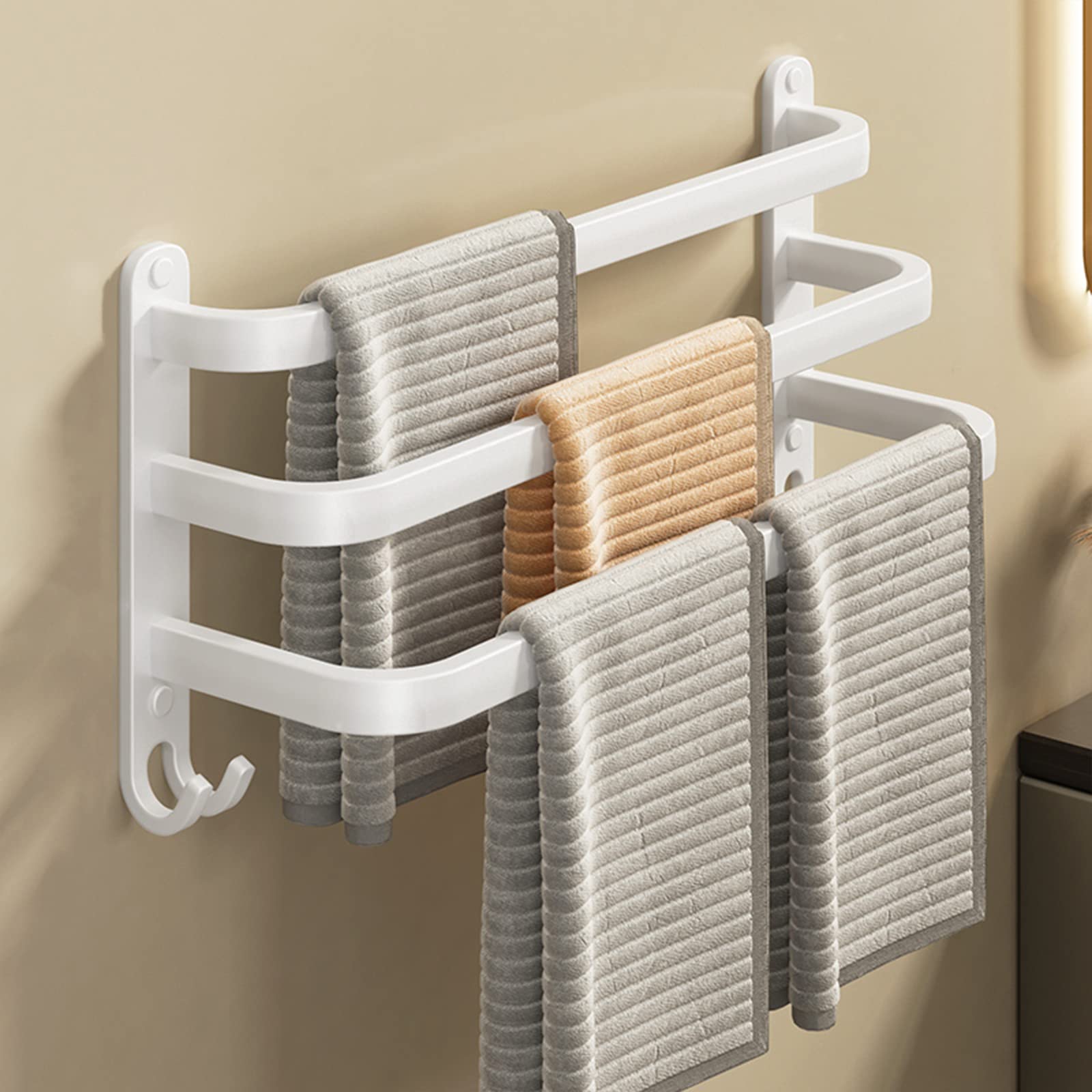 LMYSXAOZ Aluminium Towel Rail Self Adhesive, Rack Wall Mounted, Hand Holder Bathroom Rail, two-rod Rails with Hooks for Kitchen