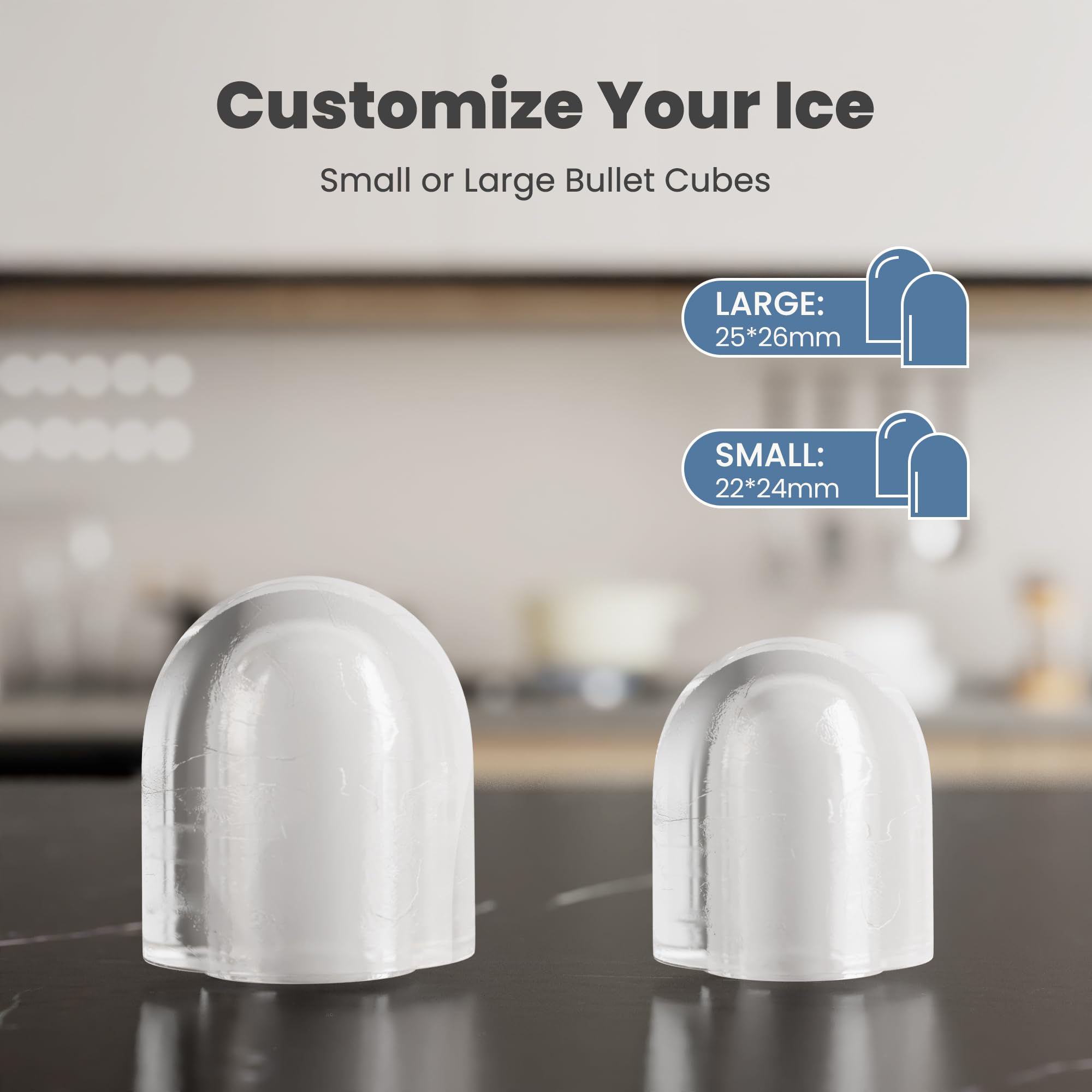 Dumos Countertop Ice Maker With Handle, 26lbs/24h Portable Ice Machine, 9 Bullet Ice Cubes Ready In 6 Mins, Self-Cleaning, Quiet Compact Ice Maker For Home, Kitchen, RV, Camping, White on Fridge.com - View 6