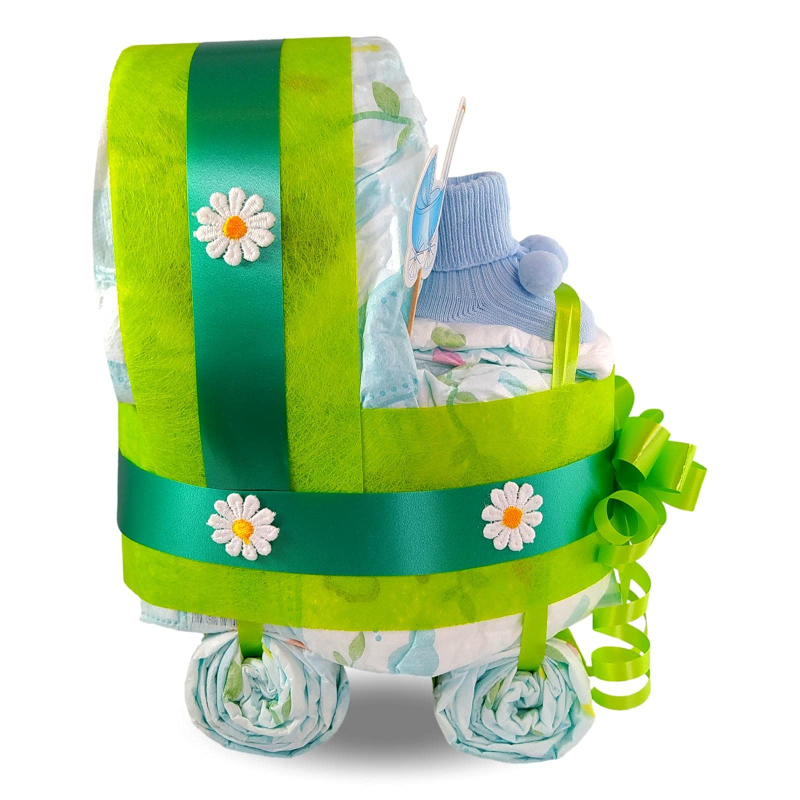 Tarta De Pañales Cochecito - Carrito Para Niño - Verde