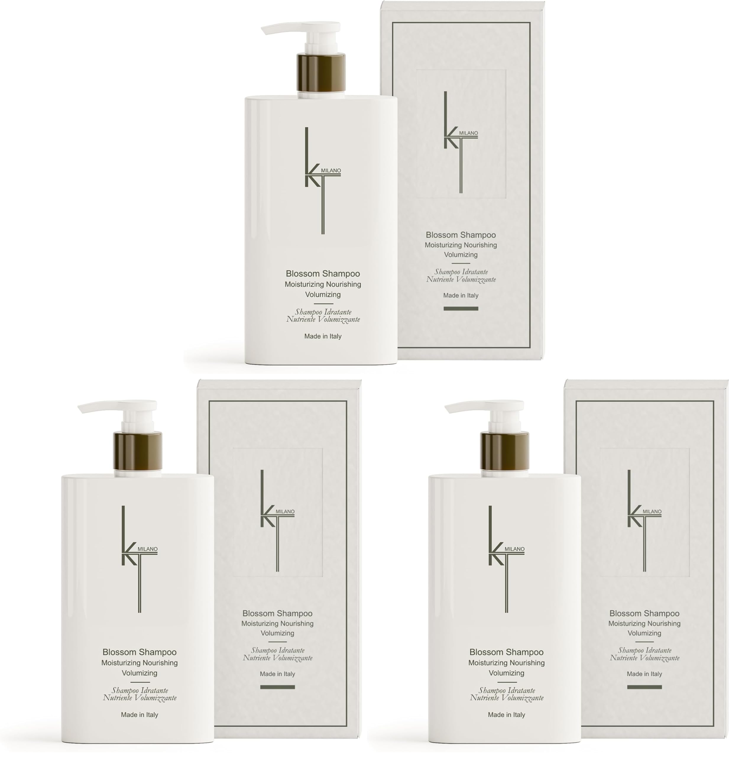KT Milano Blossom Shampoo Professionale | Capelli Grassi e Fini | Purificante Idratante per Volume Naturale | Cute Sensibile | Made in Italy – 300ml (Confezione da 3)
