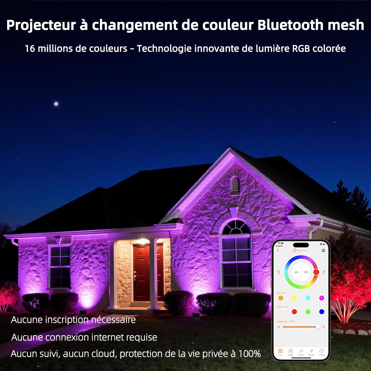 iLC RGB Projecteur LED extérieurs 80W, changement de couleur RGBW équivalent 800W, 16 million couleurs, Minuteur, Regroupement, 8000 lumens, blanc chaud 2700K, IP66 étanche