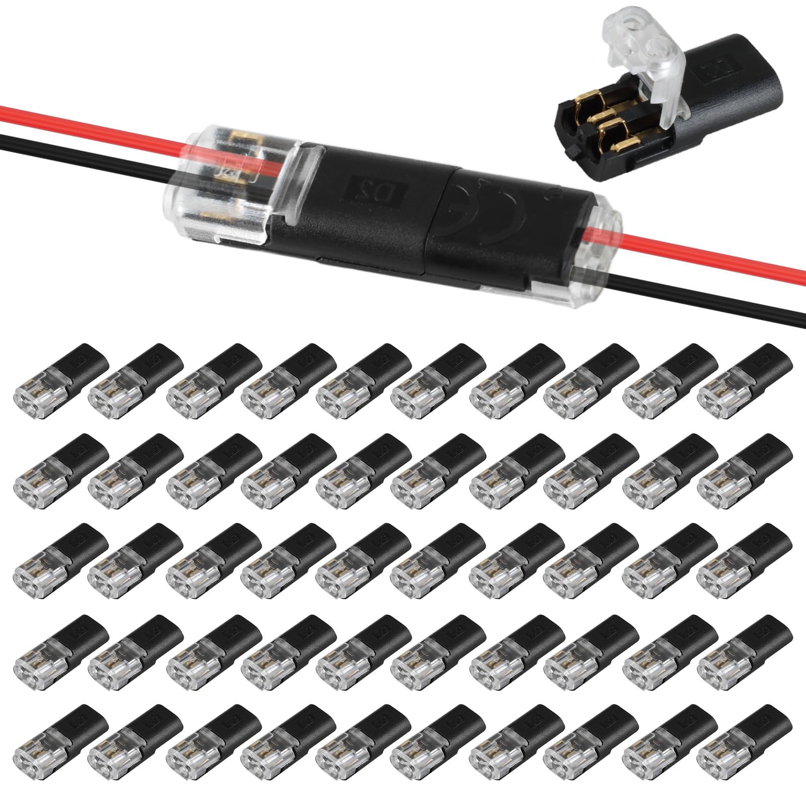 50 Pcs Conectores de Cable Impermeables para Automóviles de 2 Pines Enchufe de Cable Eléctrico de Bajo Voltaje de Conexión Rápida 18-22 AWG Hebillas de Bloqueo Sin Necesidad de Pelar para Coches