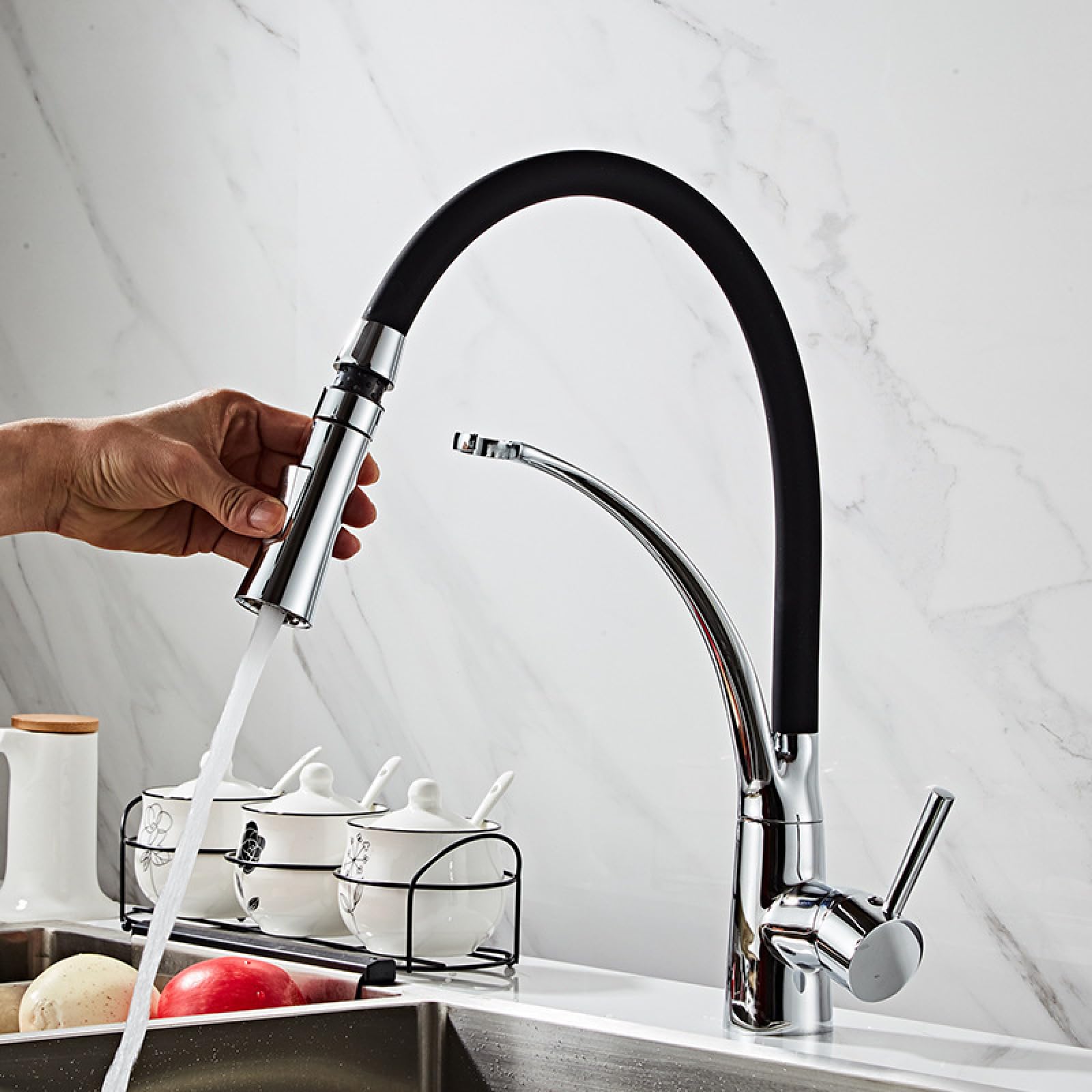 Grifo de tubo de goma universal tubo de silicona, cuenco de cocina de goma fría y caliente, grifo extraíble de goma, azul universal (incluido el tubo de entrada de agua)