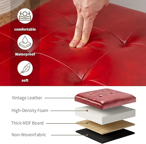 Miniatura 95 de Asense Reposapiés cuadrado tapizado de piel sintética con patas de madera, color gris Style1 Imitación Cuero Gris,Style2 Imitación Cuero