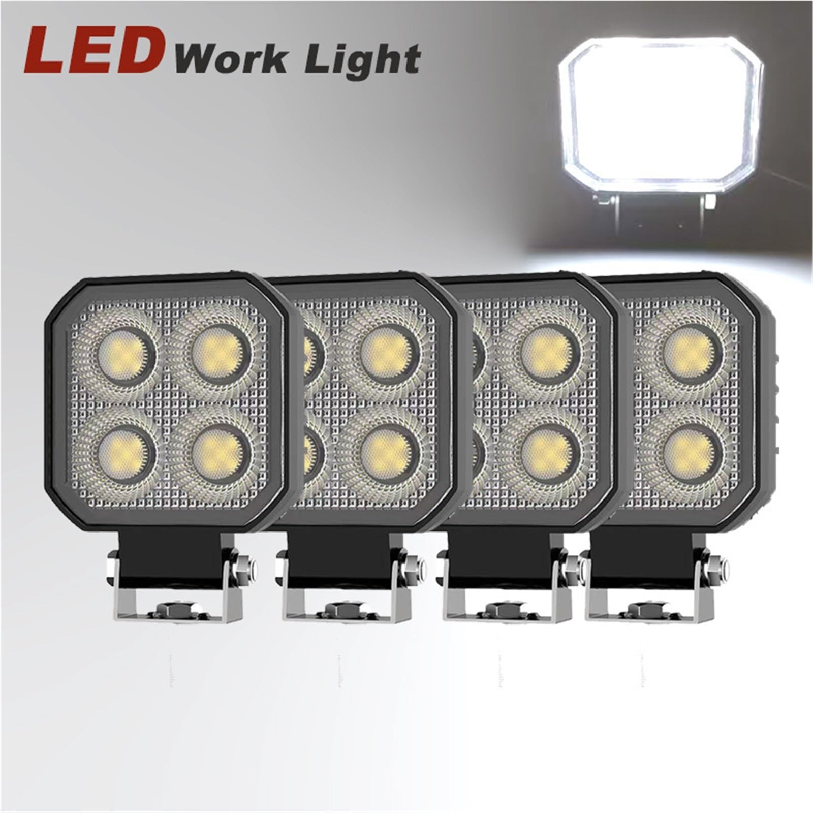 Bombilla Coche De 3 Pulgadas Y 4 LED Luz Trabajo Bombilla para coche | Reflector Rectangular Coche De 9-32V Y 18W Para Camión Barco Tractor ATV Todoterreno 4X4