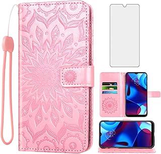 Asuwish Phone Case for Motorola Moto G Pure 2021 Wallet Cases with Tempered Glass Screen Protector and Leather Slim Flip Cover Card Holder Stand Cell Accessories MotoG GPure XT2163DL Women Rose Gold