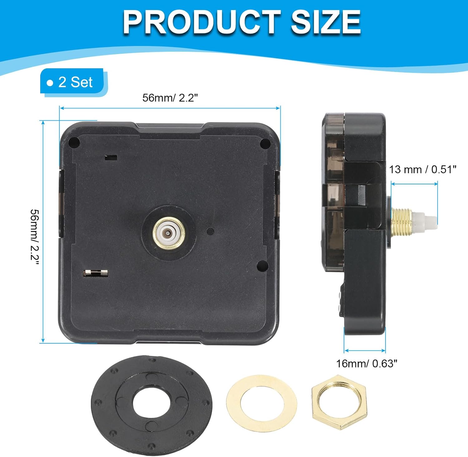 PATIKIL 2 Set Clock Mechanism Replacement, Quartz Clock Mechanism Battery Operated Mechanism Shaft Length 0.51in DIY Wall Clock Motor Kit Mute Movement Repair Parts