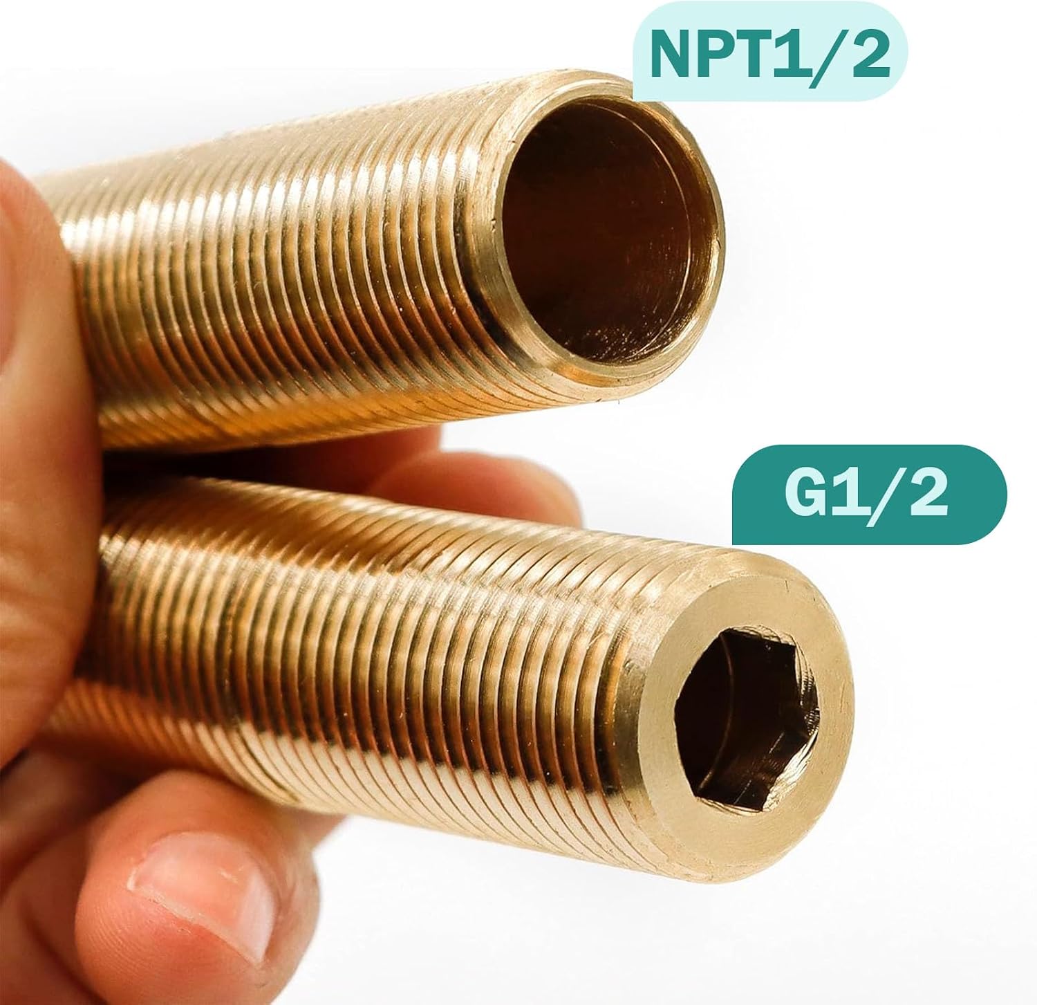 [2-pack] Brass Pipe Adapter Plumbing, G1/2" Male Thread to NPT1/2" Male Pipe Fitting Extender, Seamless and Leakproof (Combined Total Length 2")