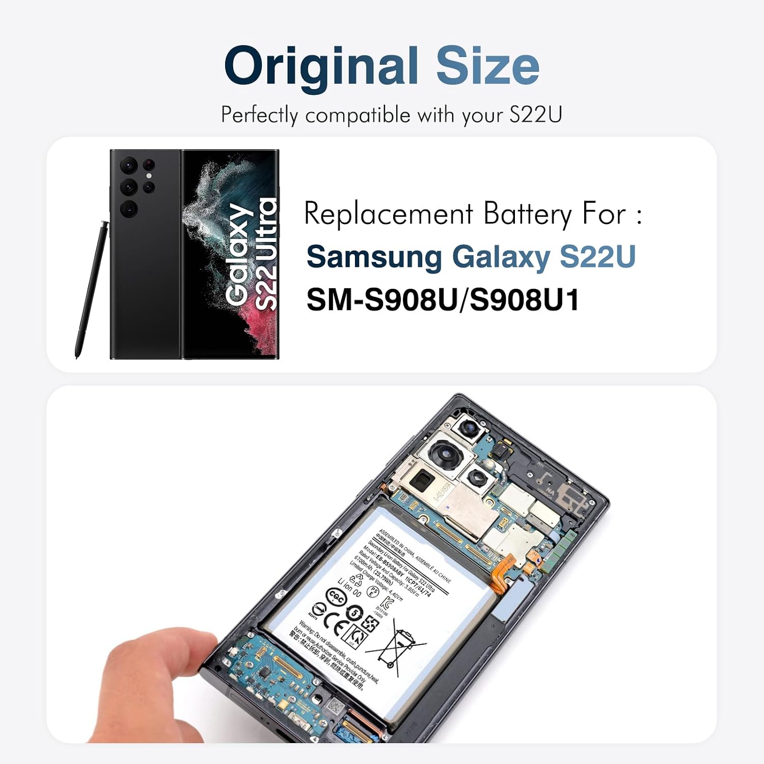 S22 Ultra Battery EB-BS908ABY for Samsung Galaxy S22 Ultra, 6700mAh